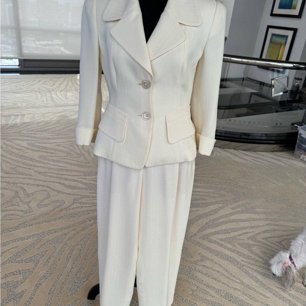 Vintage Donna Karan Ivory Custom Blazer and Trousers Set